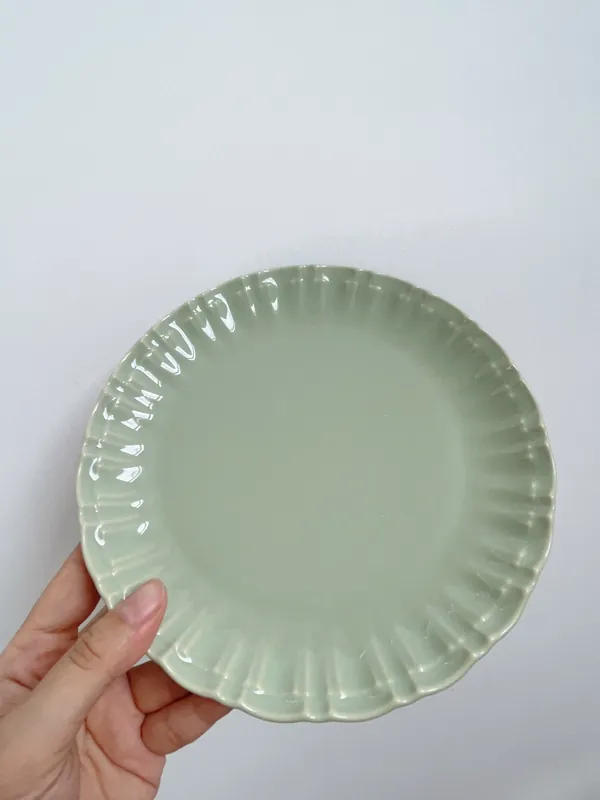 Japanese Cream Green Ceramic Plate tableware view 3