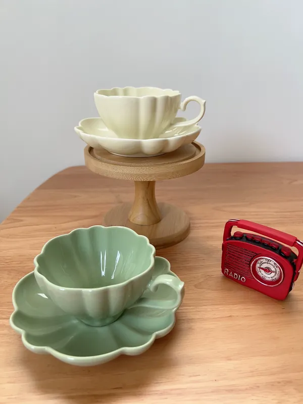 Cream Coffee Cup and Saucer Set tableware view 4