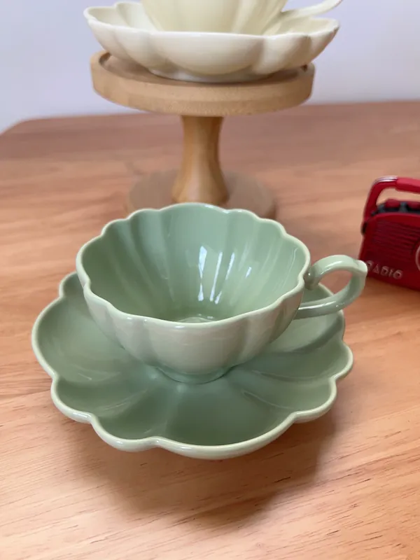 Cream Coffee Cup and Saucer Set tableware view 5