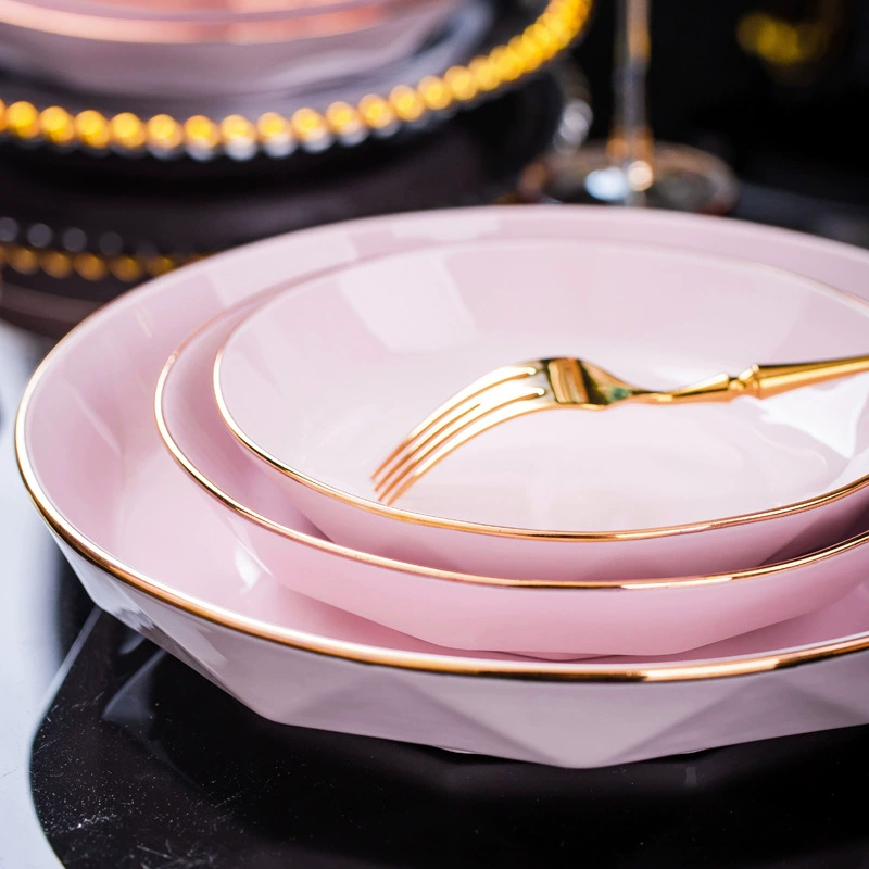 Service de table en porcelaine losange rose tableware view 4