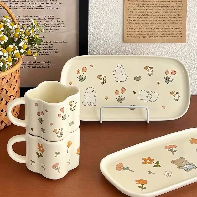 Korean Garden Flower Cup and Saucer Set
