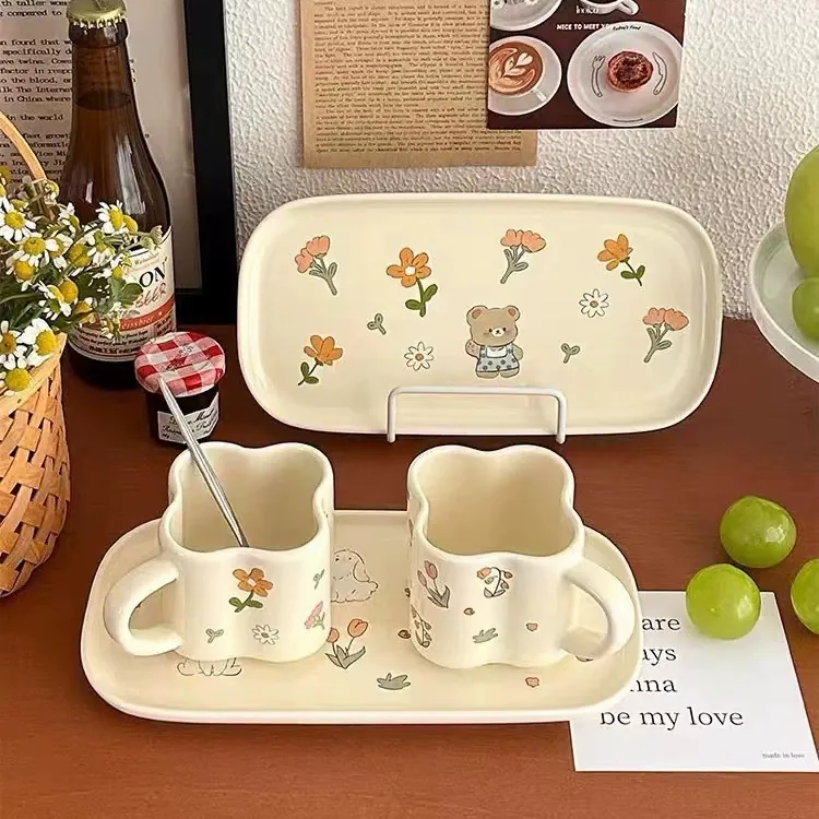Korean Garden Flower Cup and Saucer Set tableware view 2