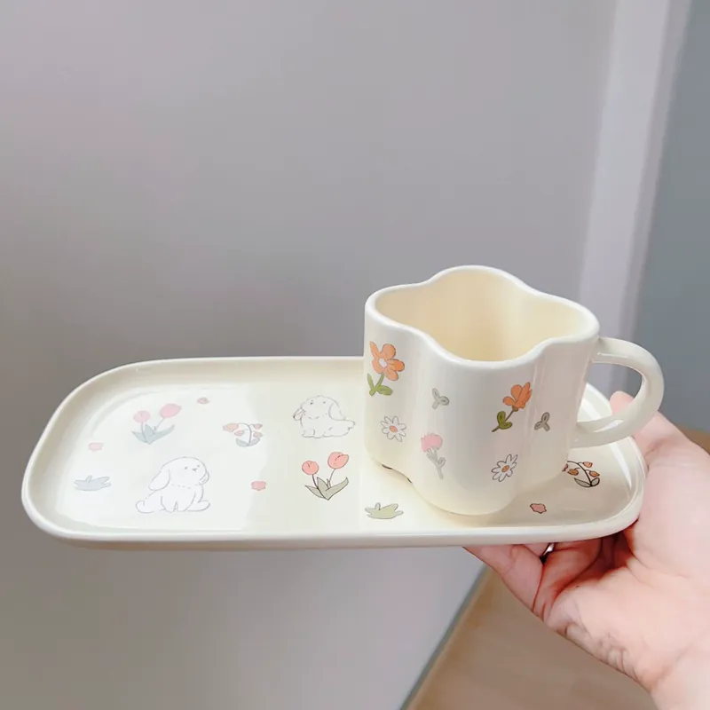 Korean Garden Flower Cup and Saucer Set tableware view 4