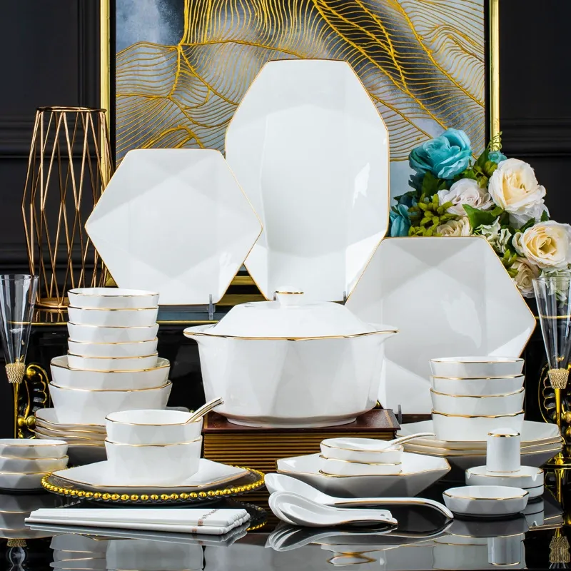 Diamond Pattern Bone China Dinnerware Set
