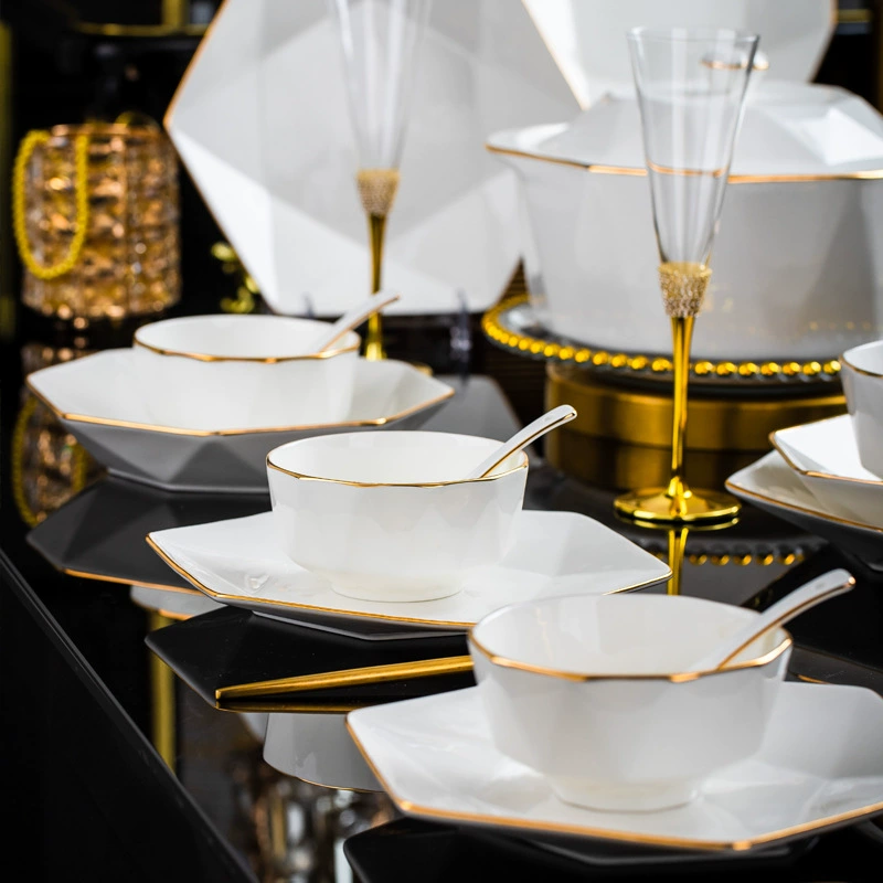 Diamond Pattern Bone China Dinnerware Set tableware view 3