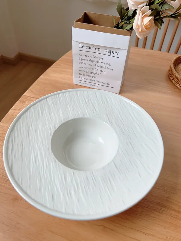Straw Hat Stone Texture Pasta Plate tableware view 2