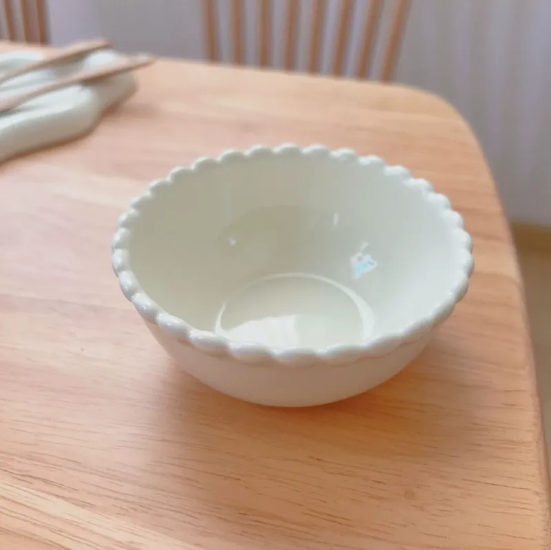 Ensemble assiette et bol perlé crème tableware view 4