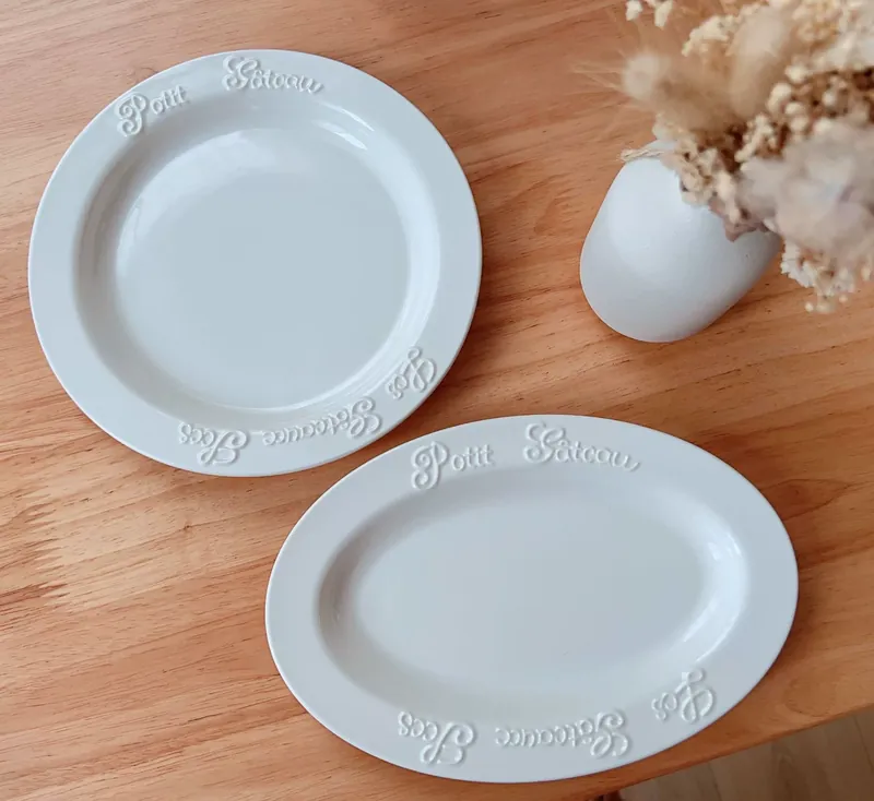French Letter Relief Oval Plate tableware view 2