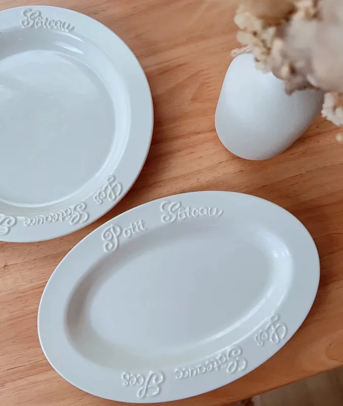 French Letter Relief Oval Plate tableware view 4