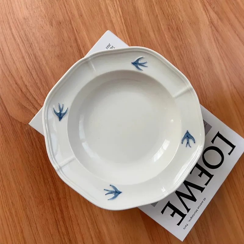Japanese Swallow Relief Deep Plate