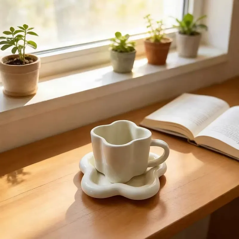 Conjunto de caneca e pires floral coreano tableware view 2