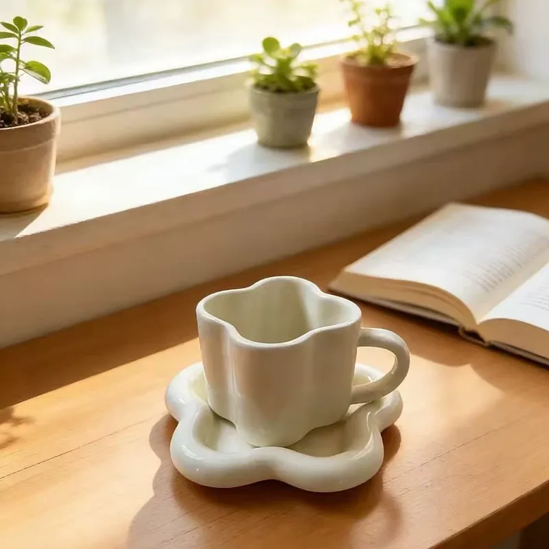 Conjunto de caneca e pires floral coreano tableware view 6
