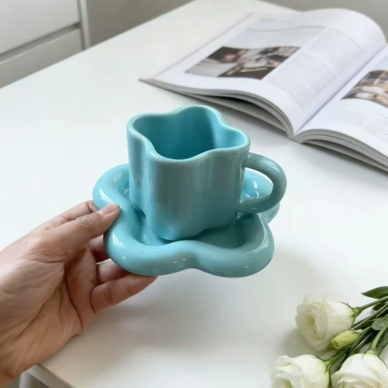 Conjunto de caneca e pires floral coreano tableware view 7