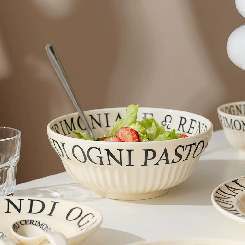 Tigela de arroz de porcelana design letra tableware view 2