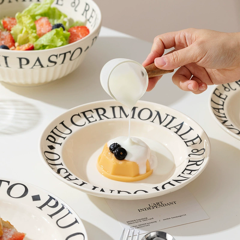 Tigela de arroz de porcelana design letra tableware view 3