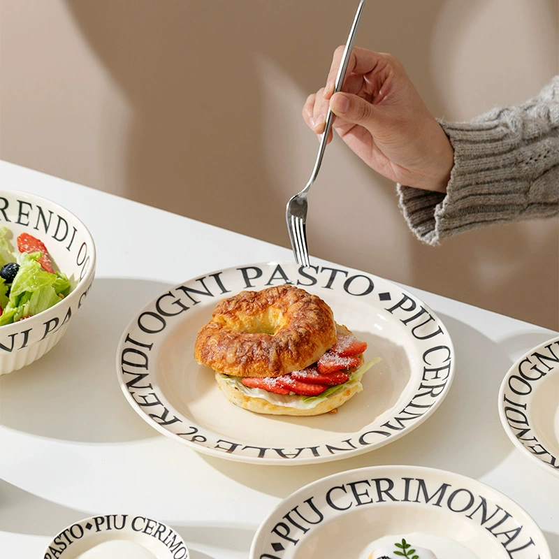 Tigela de arroz de porcelana design letra tableware view 4