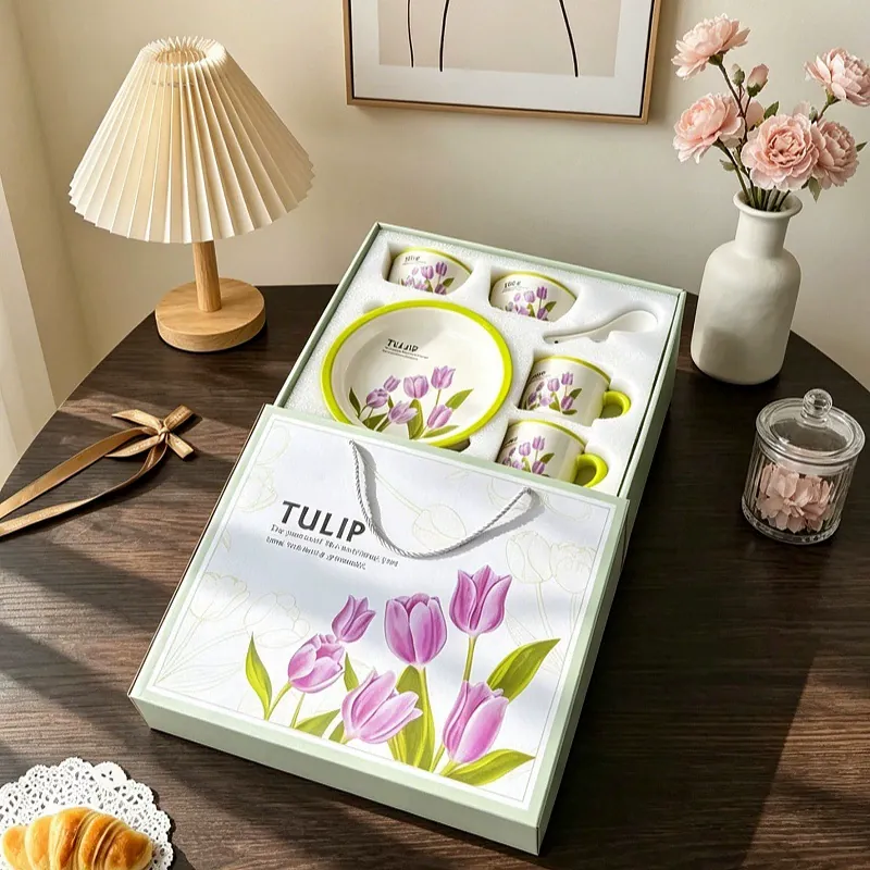 Набор керамической миски и палочек с тюльпанами tableware view 10