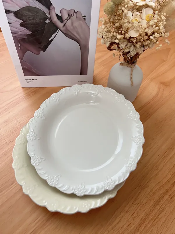 French Vintage Relief Dessert Plate tableware view 2