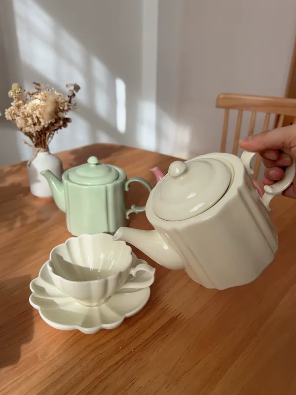 كوب حليب سيراميك زهري مع وعاء سكر وصحن tableware view 2