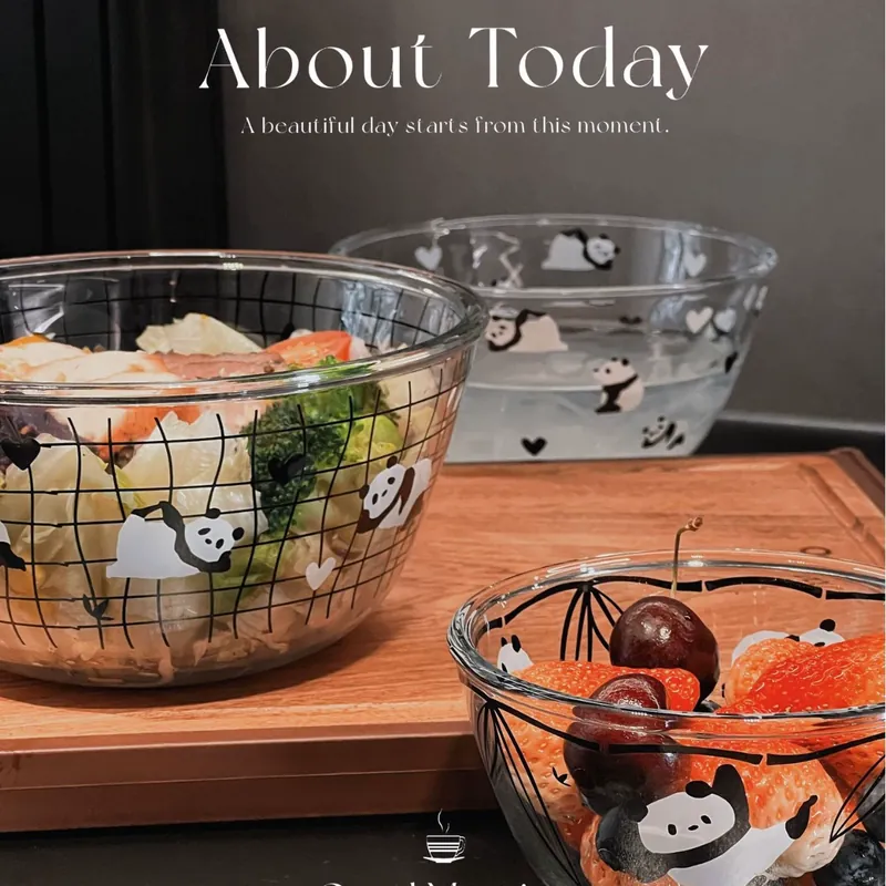Glass Mixing Bowl with Panda Design