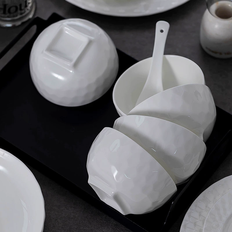 Белая керамическая пиала с рельефным узором tableware view 2