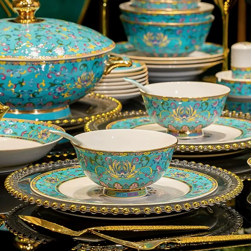 Набор посуды с императорской жёлтой эмалью tableware view 2
