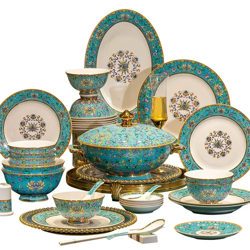 Набор посуды с императорской жёлтой эмалью tableware view 5