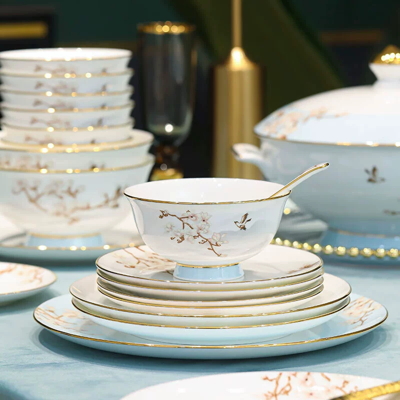Conjunto de tigela e prato de porcelana tableware view 2