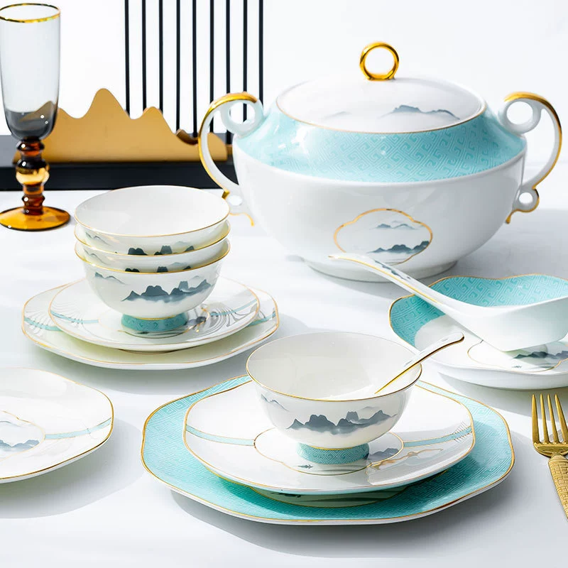 Набор пиал и тарелок из костяного фарфора tableware view 2