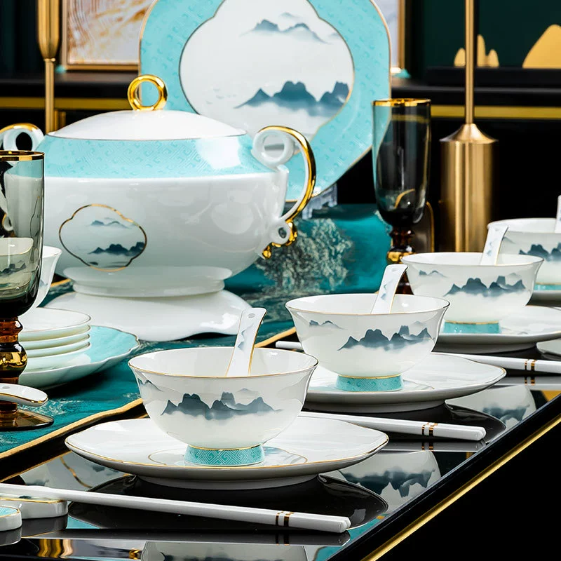 Набор пиал и тарелок из костяного фарфора tableware view 4
