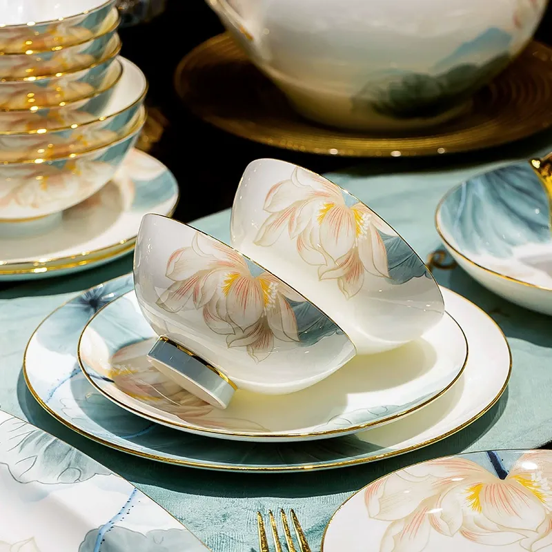 Bone China Dinnerware Set with Stem Bowls