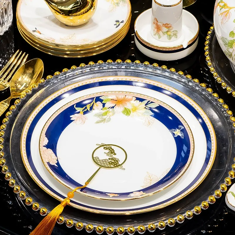 Набор посуды из костяного фарфора с птицами и цветами tableware view 3
