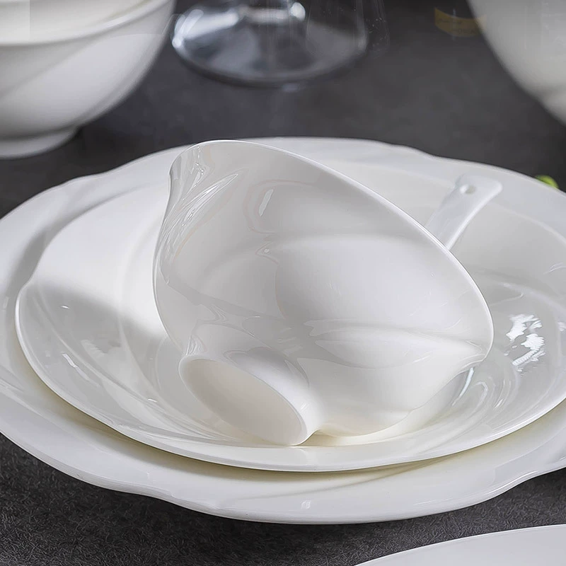 White Embossed Bone China Dinnerware Set tableware view 2