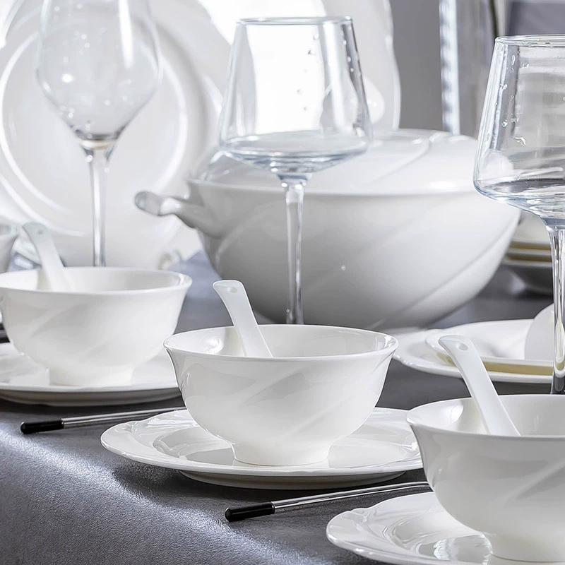 White Embossed Bone China Dinnerware Set tableware view 3