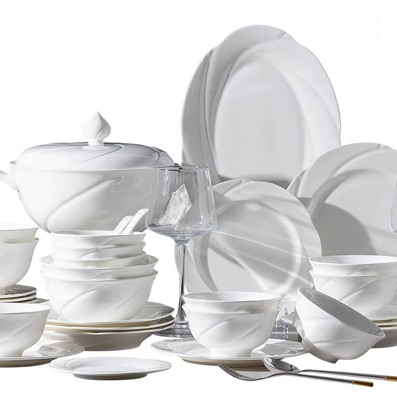 White Embossed Bone China Dinnerware Set tableware view 5
