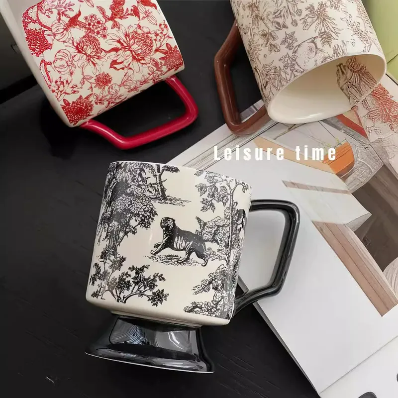 Ceramic High-Foot Mug with Tiger Design