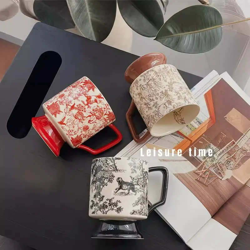 Ceramic High-Foot Mug with Tiger Design tableware view 3