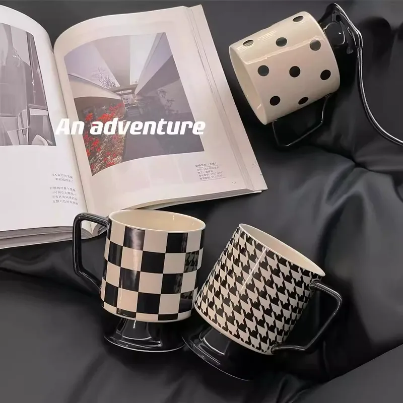 Ceramic High-Foot Mug with Black and White Design tableware view 3