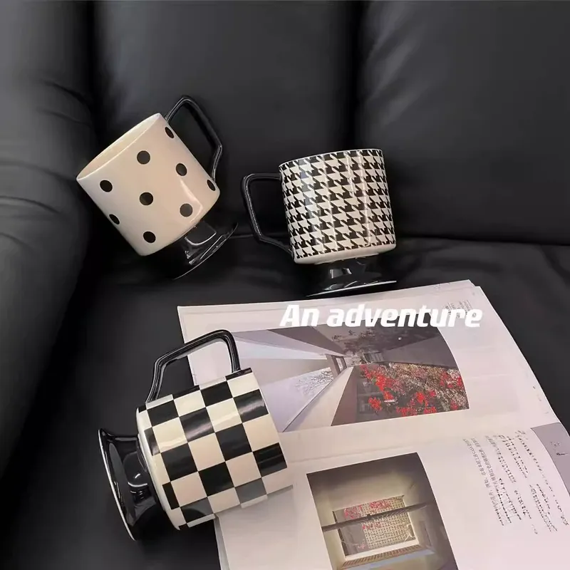 Ceramic High-Foot Mug with Black and White Design tableware view 4