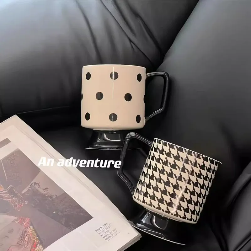 Ceramic High-Foot Mug with Black and White Design tableware view 5