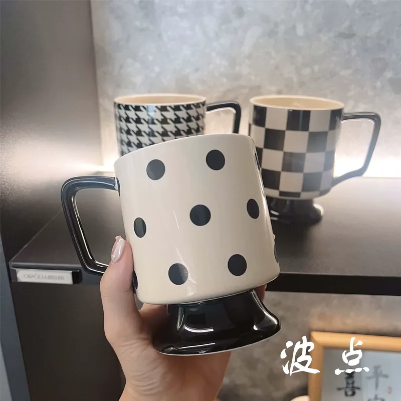 Ceramic High-Foot Mug with Black and White Design tableware view 6