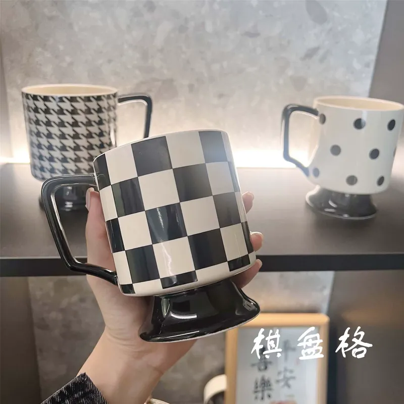 Ceramic High-Foot Mug with Black and White Design tableware view 7