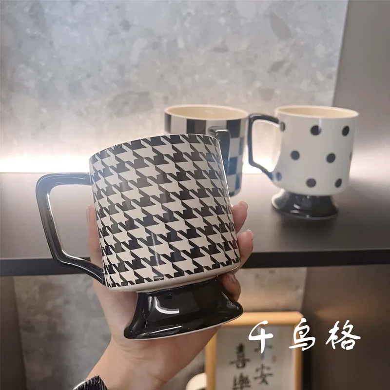 Ceramic High-Foot Mug with Black and White Design tableware view 8