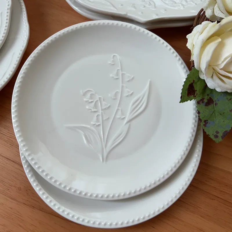 Plato de porcelana francés vintage lirio de los valles tableware view 2