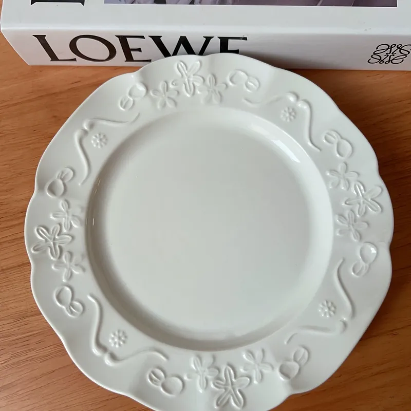 French Vintage Embossed Porcelain Dinnerware Set tableware view 3