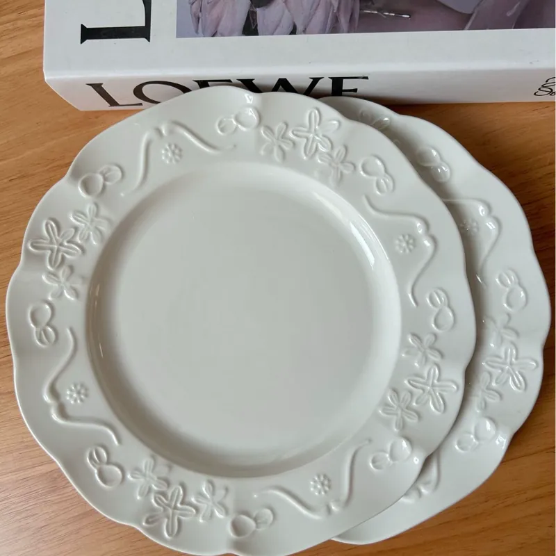 French Vintage Embossed Porcelain Dinnerware Set tableware view 5