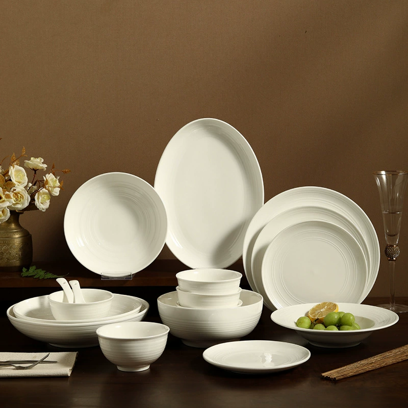 White Relief Ceramic Dinnerware Set
