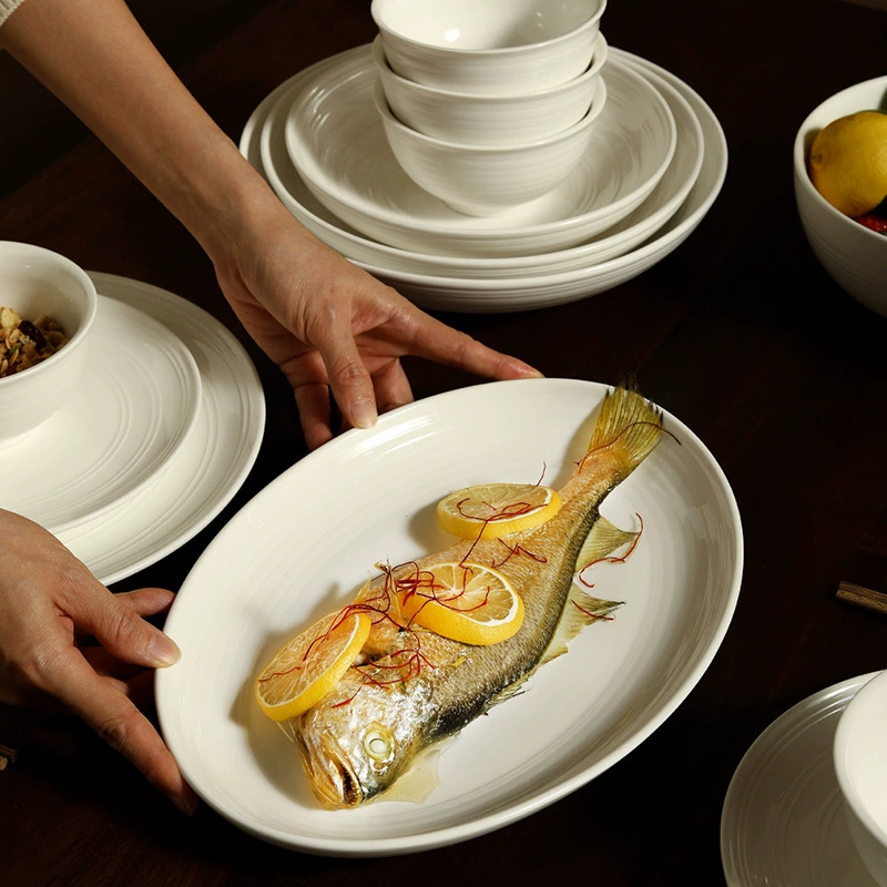 White Relief Ceramic Dinnerware Set tableware view 2