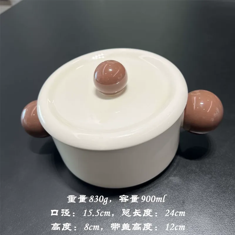 وعاء شوربة من البورسلين بغطاء ومقابض tableware view 7
