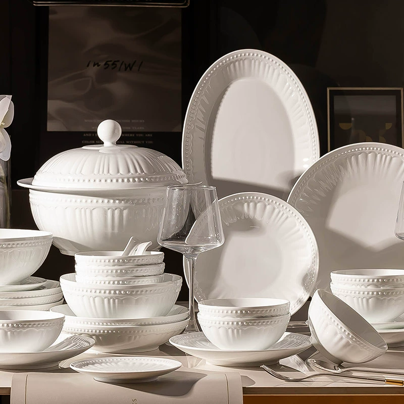 Service de vaisselle en porcelaine osseuse gaufrée tableware
